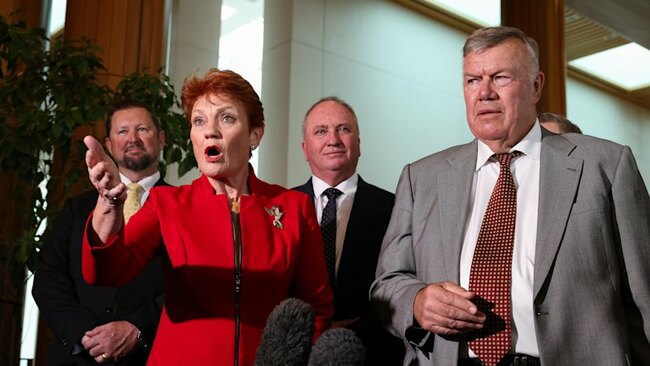 Pauline plays mother duck as she parades new recruit in Canberra
