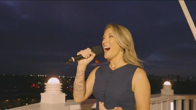 San Diego worship leader and advocate Mikayla Simeral sings national anthem at Big Bay Boom