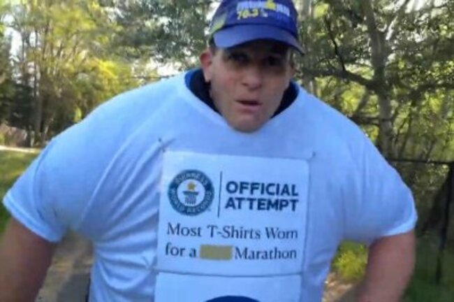 Watch: Idaho man runs marathon while wearing 125 T-shirts