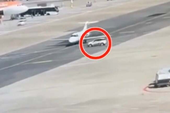 Fiat Panda crashes into luxury jet as plane taxis for takeoff