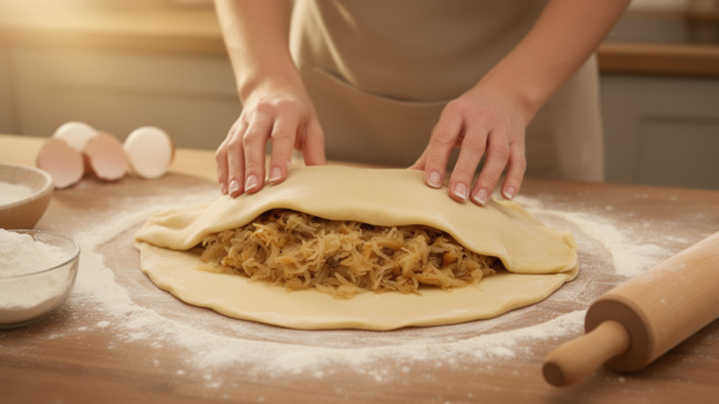 Yeast dough, cabbage and mushrooms turn it into a hit pie