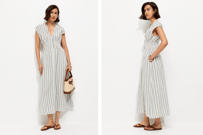 New Look blue striped V-neck midi dress is now £21 in the sale