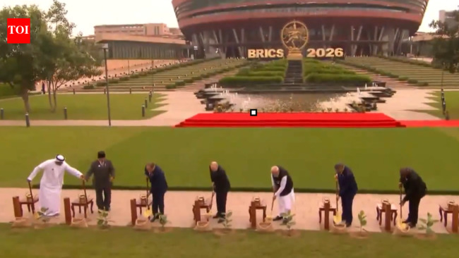 PM Modi, Brics leaders take part in joint tree plantation at Bharat Mandapam: Watch