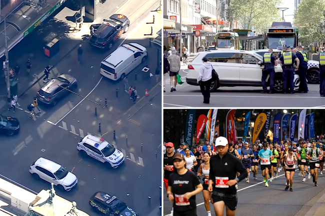 Chaos at Melbourne Marathon as stolen car allegedly hits woman, almost breaks onto course