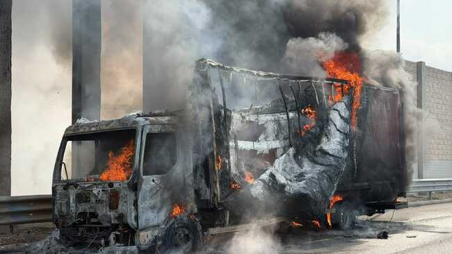 Firefighters contain blaze after truck catches fire on the highway near Hadera