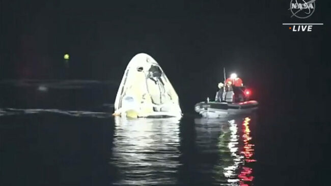 SpaceX returns 4 astronauts to Earth; rare night splashdown