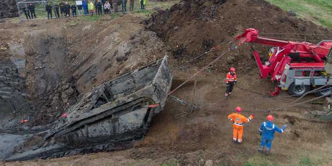 Huge US amphibious tank craft from World War II discovered buried 30 feet underground in an English field