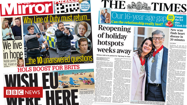 The Papers: 'Wish EU were here' and holiday spots 'to reopen'