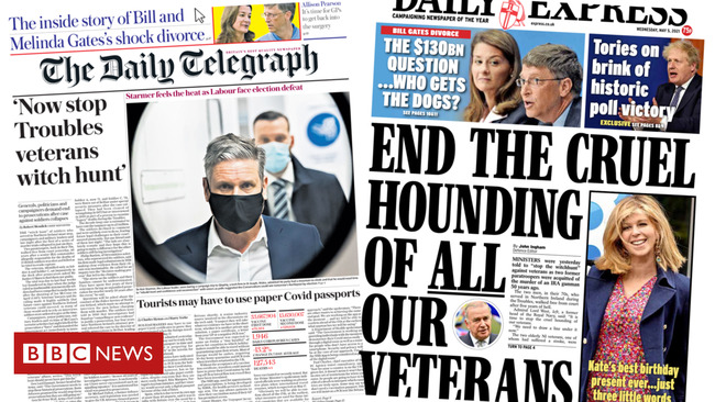 The Papers: 'Stop veterans witch hunt' and third jab for over-50s